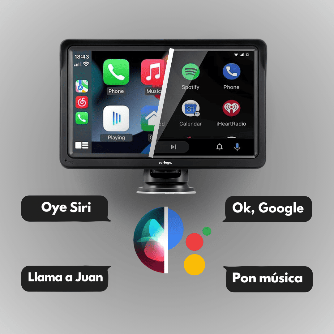 Pantalla Carlega PRO con control por voz: Oye Siri y Ok Google, llama y pon música