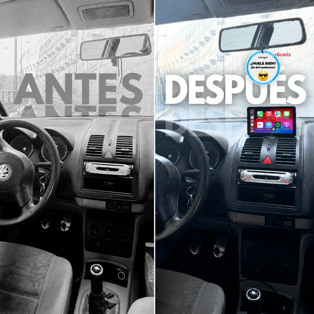 Antes y después: salpicadero sin pantalla frente a la pantalla CarPlay Carlega X instalada