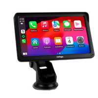 Pantalla CarPlay portátil Carlega X de 7 pulgadas en su soporte con ventosa