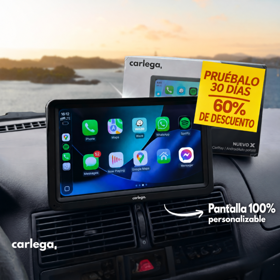 Pantalla Carlega X en el salpicadero con vistas al mar: pantalla 100% personalizable, pruébalo 30 días con 60% de descuento